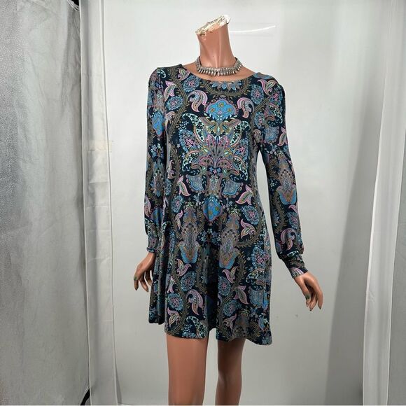 Loft Jersey Knit Long Sleeve Paisley Print Minidress Size XS - Picture 1 of 9